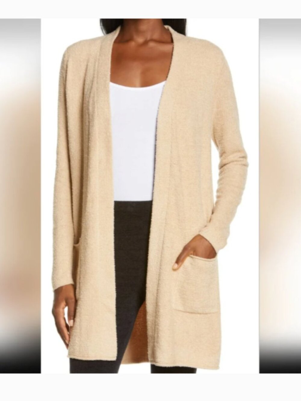 Barefoot Dreams CozyChic Lite Long-Lined Cardigan in Soft Camel Comfy Cozy Sz L